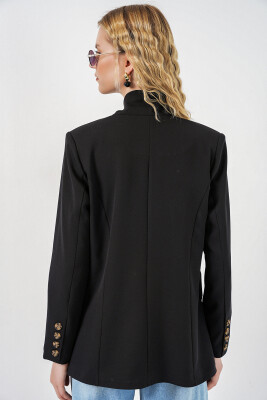 Kadın Tek Düğmeli Oversize Blazer Ceket 0749 - Siyah - 6