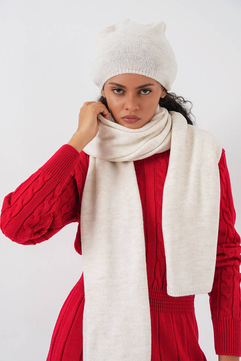 Kadın Triko Atkı Bere 15939 - Ekru - BİGDART