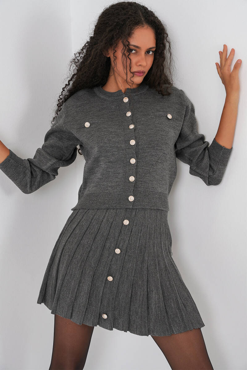 Kadın Triko Hırka Etek İkili Takım 15942 - Antrasit - BİGDART