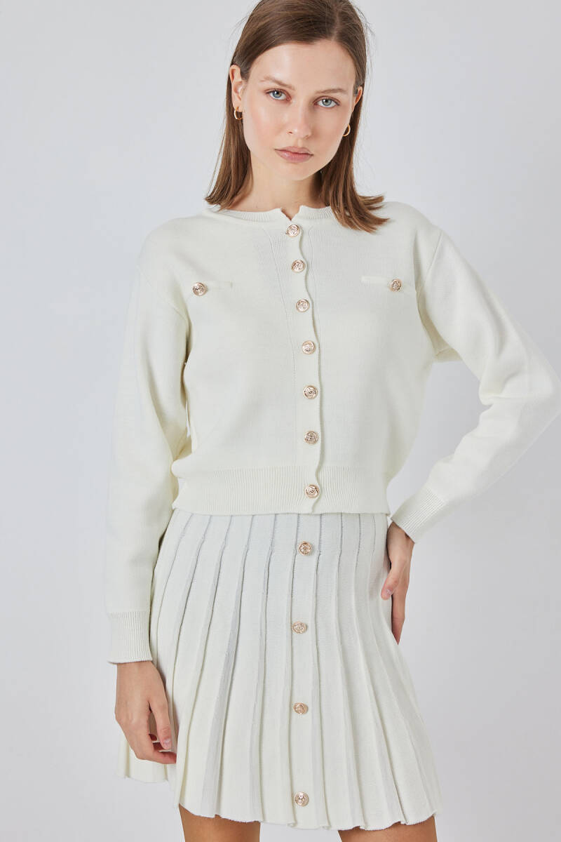 Kadın Triko Hırka Etek İkili Takım 15942 - Ekru - BİGDART