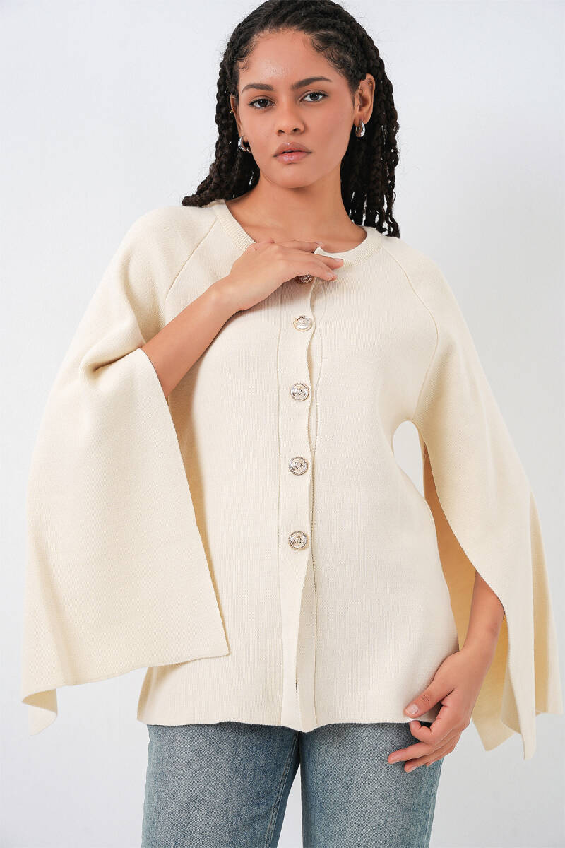 Kadın Triko Panço Hırka 15965 - Ekru - BİGDART