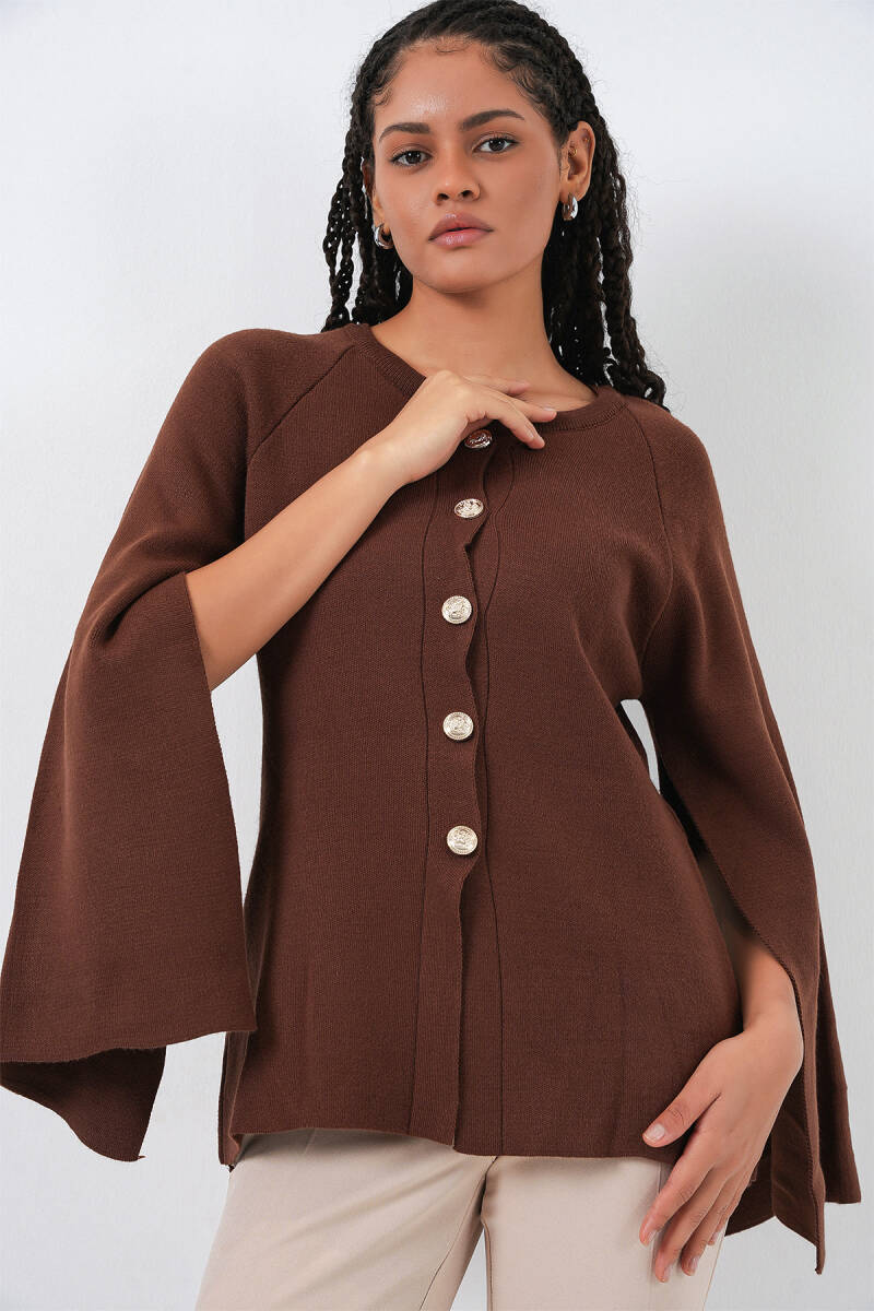 Kadın Triko Panço Hırka 15965 - Kahverengi - BİGDART