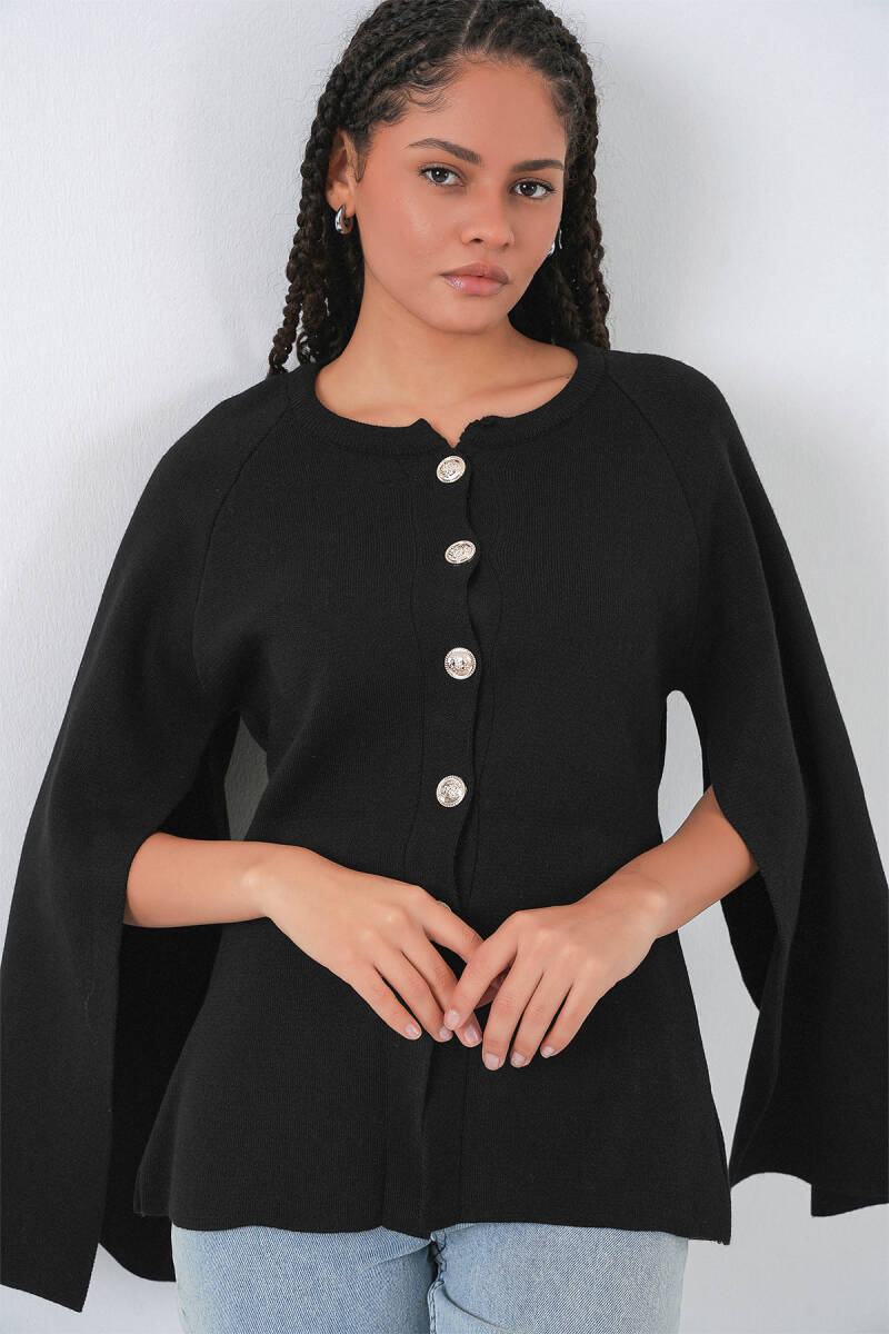 Kadın Triko Panço Hırka 15965 - Siyah - BİGDART