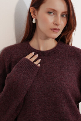 Kadın Tül Detaylı Oversize Triko Kazak 15968 - Bordo - 5