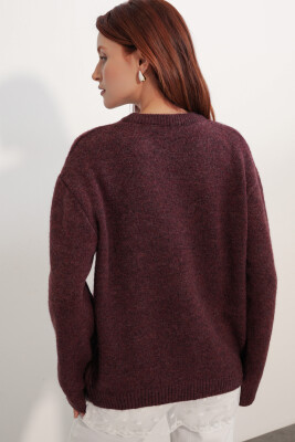 Kadın Tül Detaylı Oversize Triko Kazak 15968 - Bordo - 6