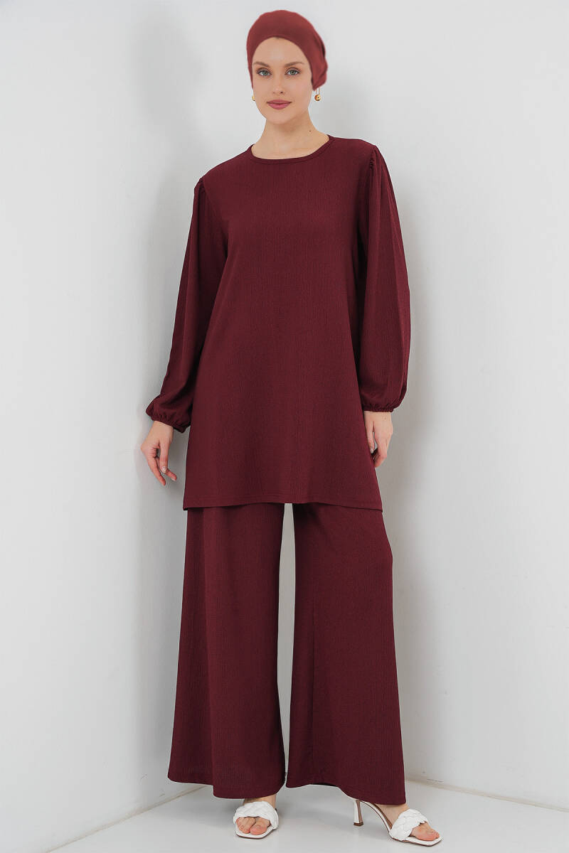Kadın Tunik Pantolon Alt Üst Takım 6663 - Bordo - BİGDART