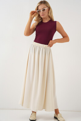 Kadın Uzun Ayrobin Etek 8050 - Krem 