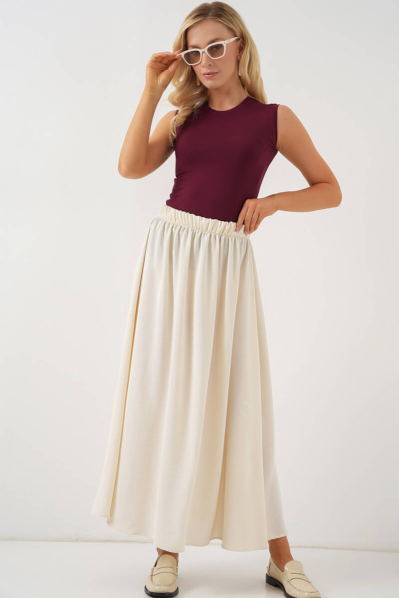 Kadın Uzun Ayrobin Etek 8050 - Krem - BİGDART