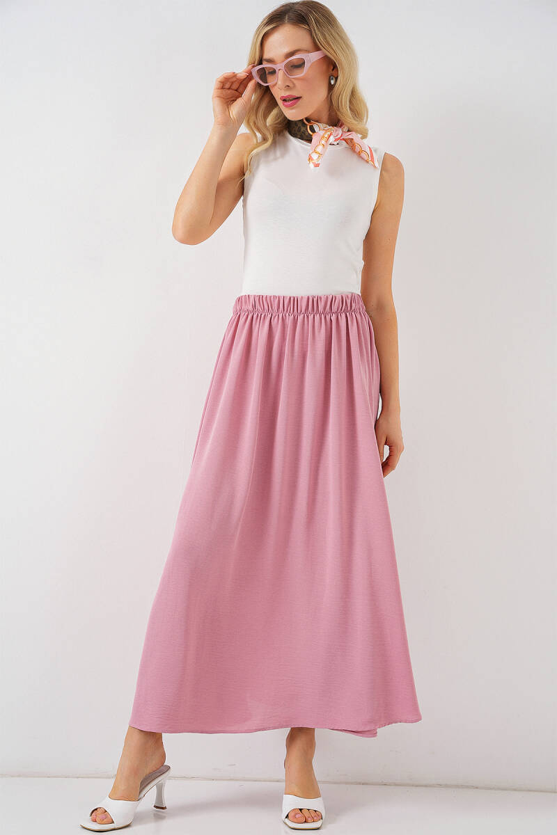 Kadın Uzun Ayrobin Etek 8050 - Pudra - BİGDART