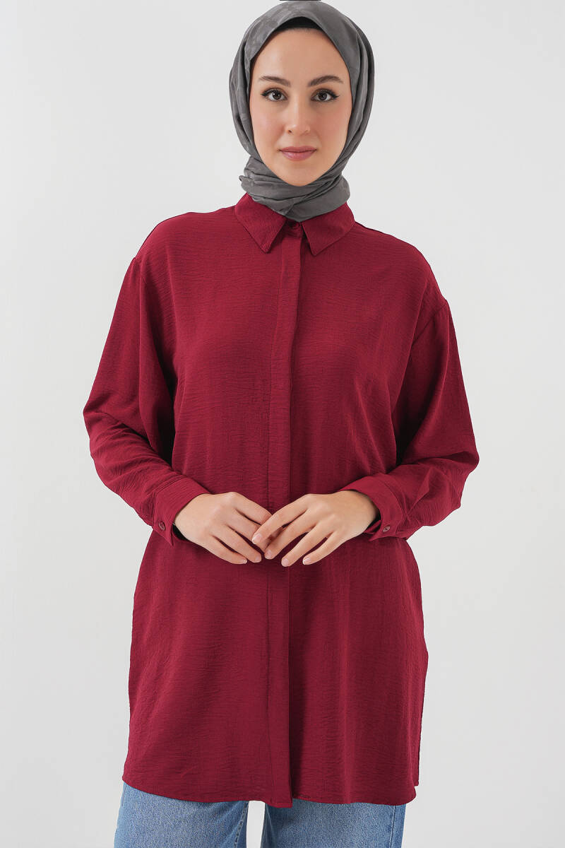Kadın Uzun Gömlek Tunik 5945 - Bordo - BİGDART
