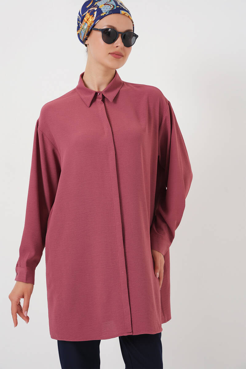 Kadın Uzun Gömlek Tunik 5945 - Gül Kurusu - BİGDART