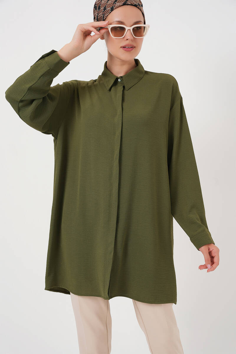 Kadın Uzun Gömlek Tunik 5945 - Haki - BİGDART