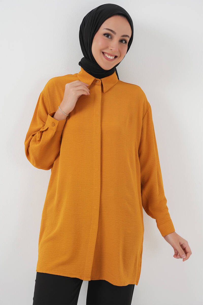 Kadın Uzun Gömlek Tunik 5945 - Hardal - BİGDART
