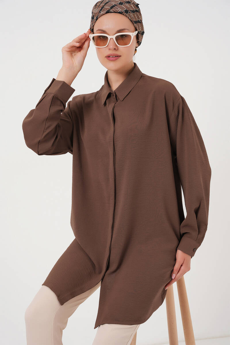 Kadın Uzun Gömlek Tunik 5945 - Kahverengi - BİGDART