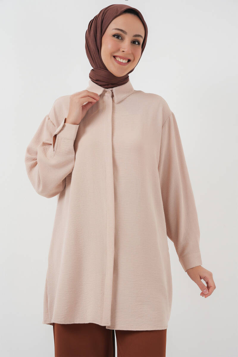 Kadın Uzun Gömlek Tunik 5945 - Krem - BİGDART