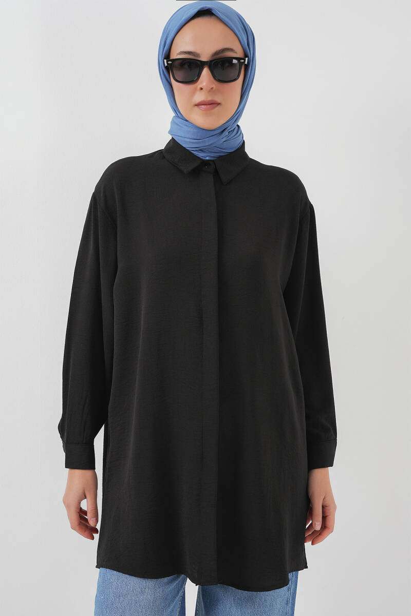 Kadın Uzun Gömlek Tunik 5945 - Siyah - BİGDART