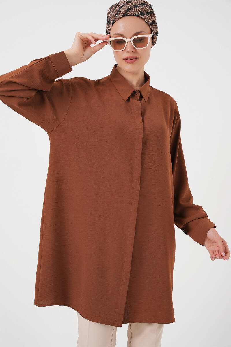 Kadın Uzun Gömlek Tunik 5945 - Taba - BİGDART