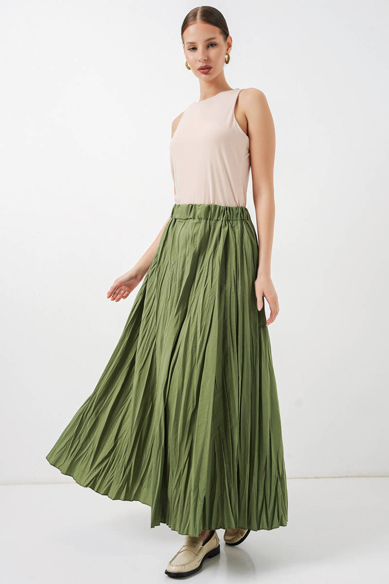 Kadın Uzun Kırışık Etek 8042 - A.Haki - BİGDART