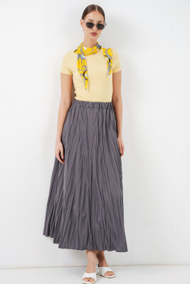 Kadın Uzun Kırışık Etek 8042 - Antrasit - BİGDART