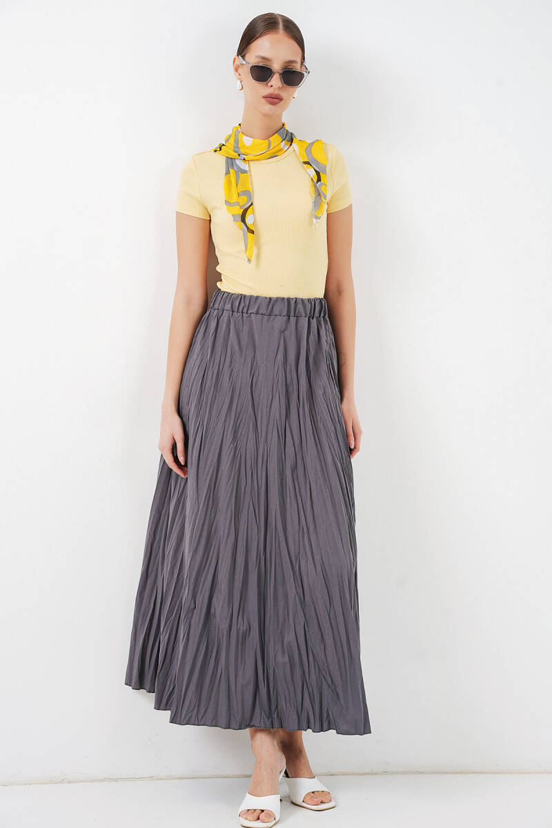 Kadın Uzun Kırışık Etek 8042 - Antrasit - BİGDART