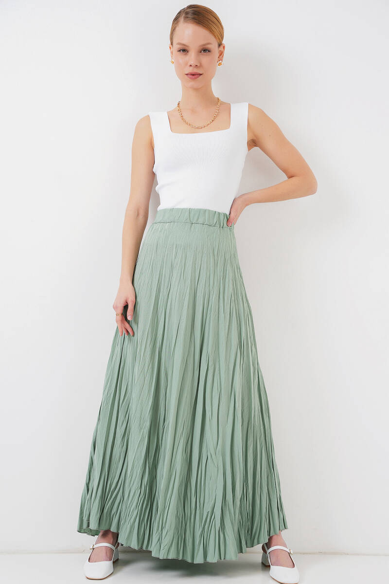 Kadın Uzun Kırışık Etek 8042 - Çağla - BİGDART