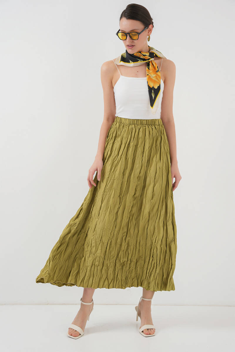 Kadın Uzun Kırışık Etek 8042 - E.Yeşil - BİGDART