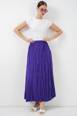 Kadın Uzun Kırışık Etek 8042 - Mor - 5