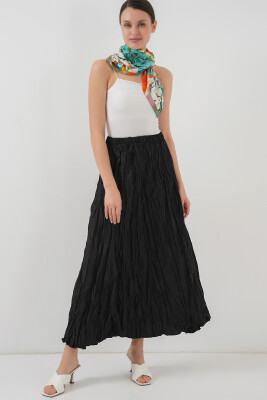 Kadın Uzun Kırışık Etek 8042 - Siyah 