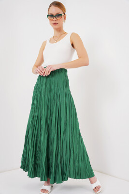 Kadın Uzun Kırışık Etek 8042 - Zümrüt Yeşili 