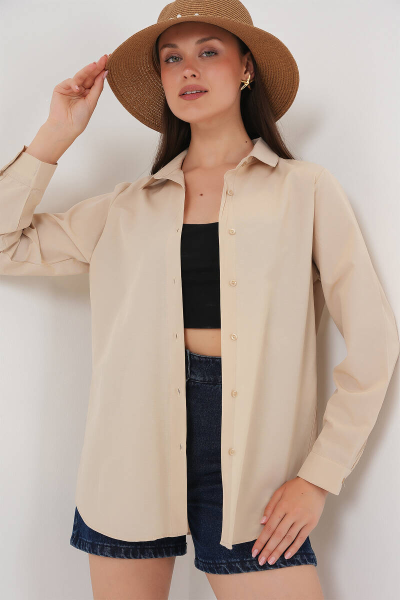 Kadın Uzun Kol Basic Gömlek 20279 - Bej - BİGDART
