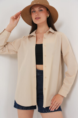 Kadın Uzun Kol Basic Gömlek 20279 - Bej 