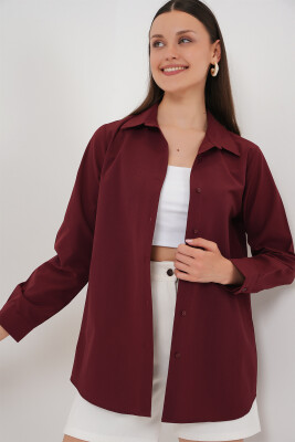 Kadın Uzun Kol Basic Gömlek 20279 - Bordo 