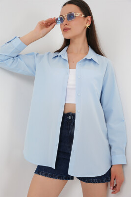 Kadın Uzun Kol Basic Gömlek 20279 - Mavi 