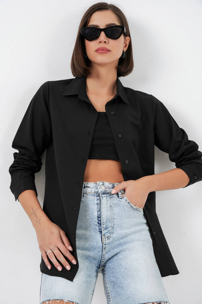 Kadın Uzun Kol Basic Gömlek 20279 - Siyah - BİGDART
