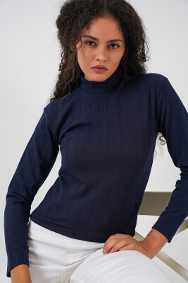 Kadın Uzun Kollu Fitilli Body 976 - Lacivert - 3