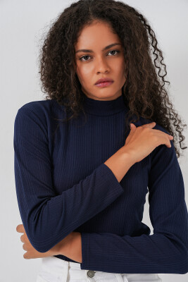 Kadın Uzun Kollu Fitilli Body 976 - Lacivert - 4