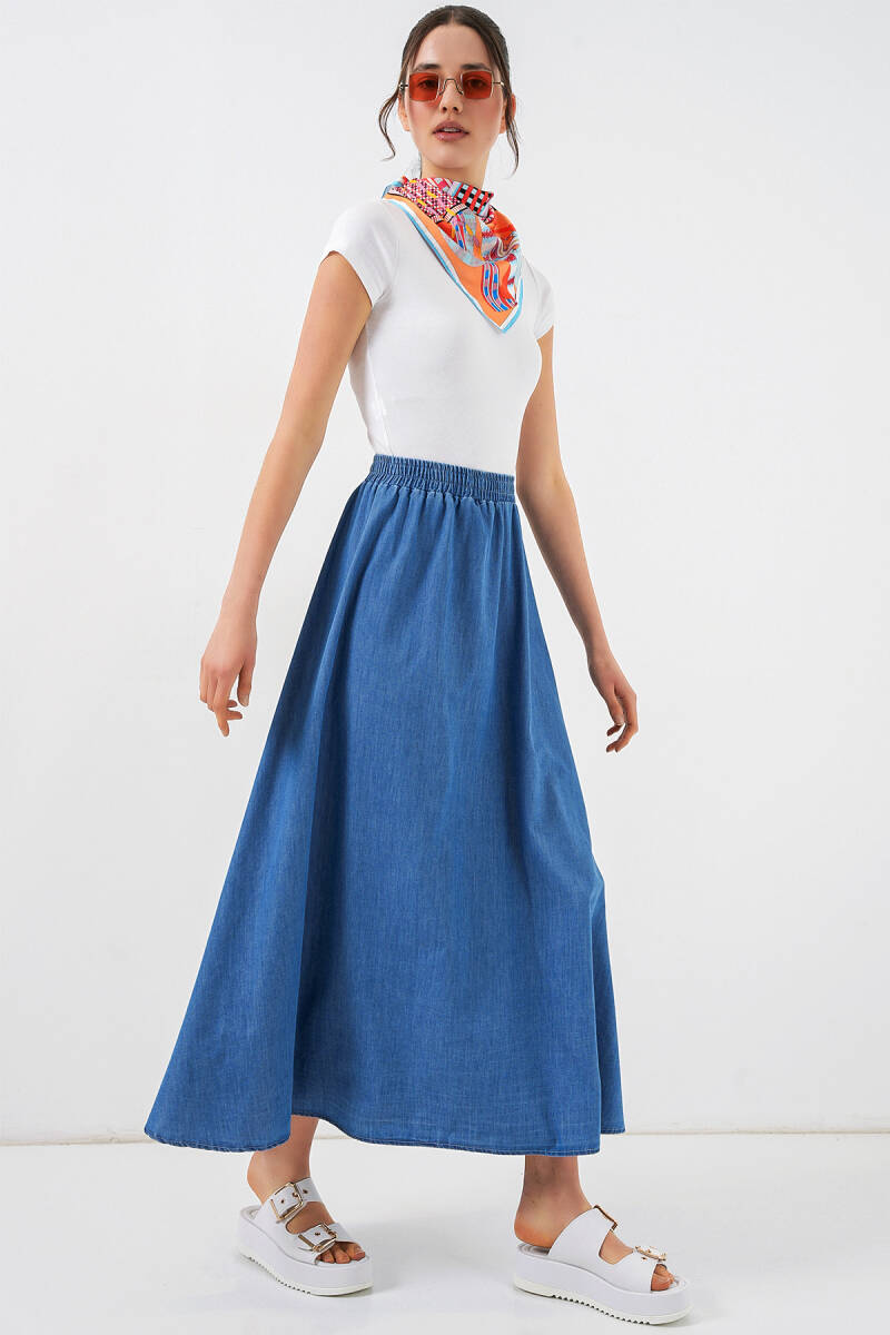 Kadın Uzun Kot Etek 8062 - Lacivert - BİGDART