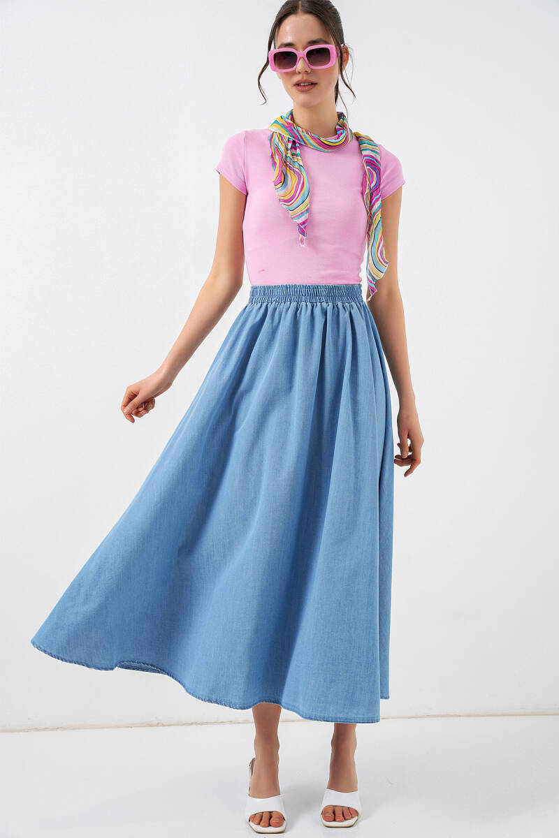 Kadın Uzun Kot Etek 8062 - Mavi - BİGDART