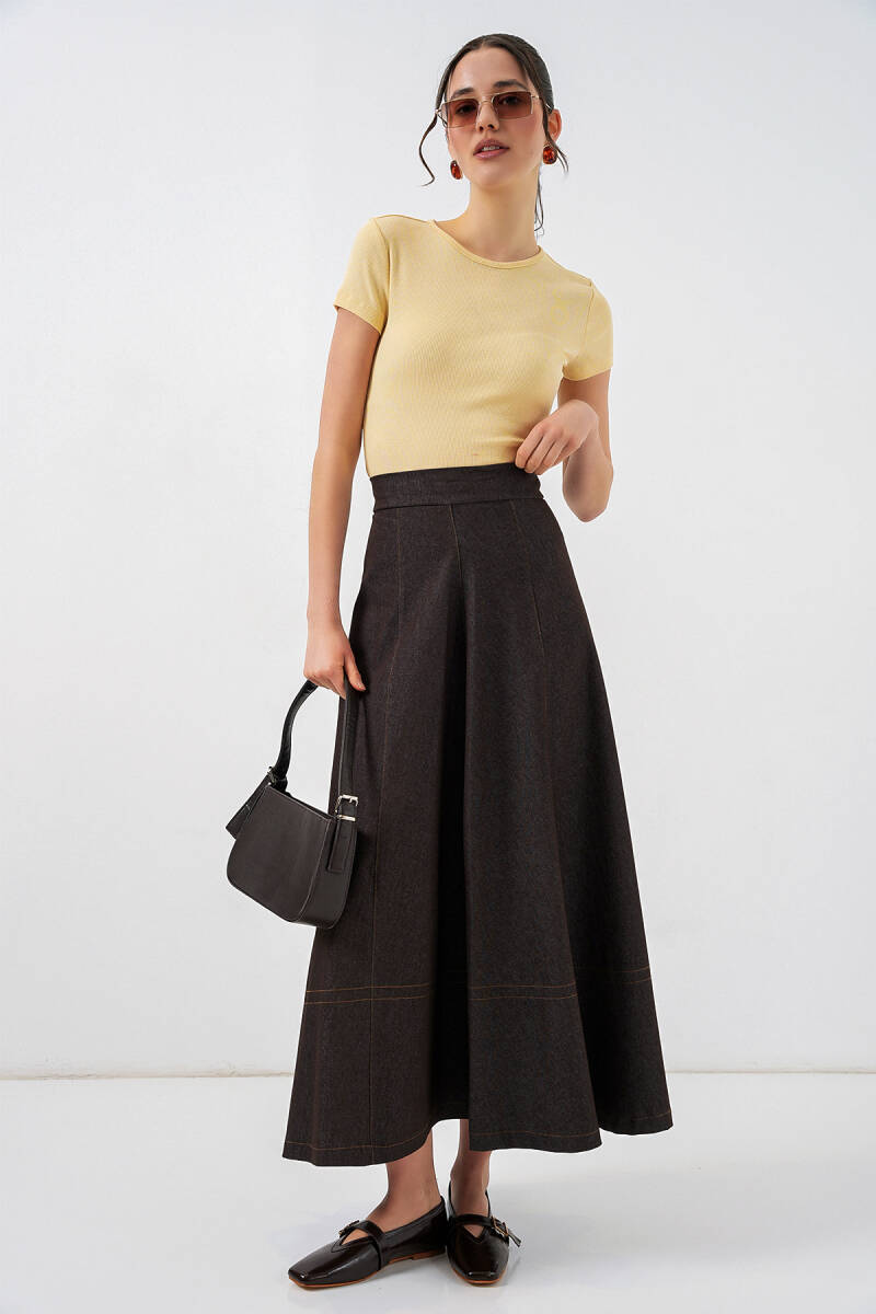 Kadın Uzun Kot Etek 8066 - Kahverengi - BİGDART