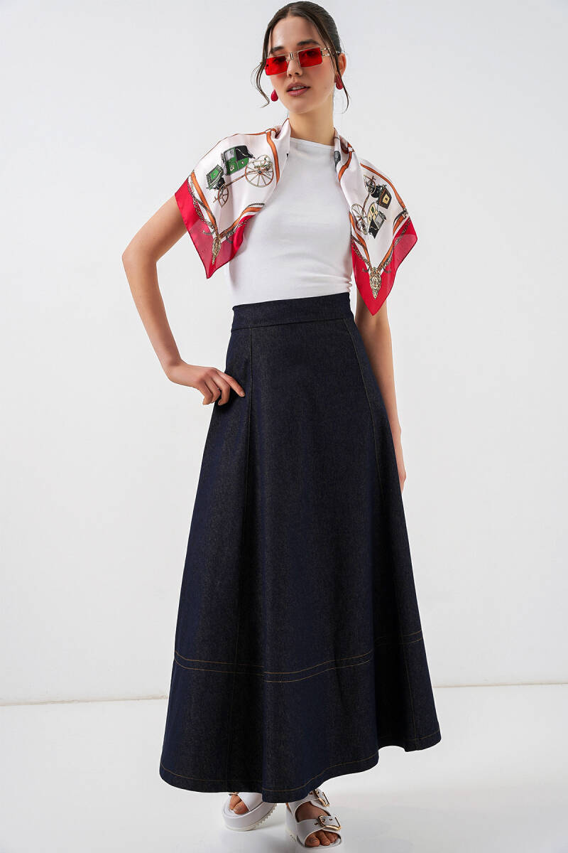 Kadın Uzun Kot Etek 8066 - Lacivert - BİGDART