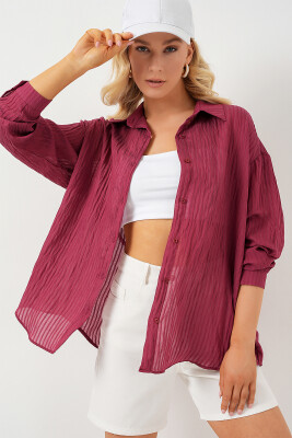 Kadın Uzun Oversize Gömlek 20320 - Bordo 
