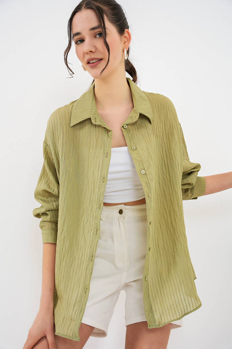 Kadın Uzun Oversize Gömlek 20320 - Çağla - BİGDART