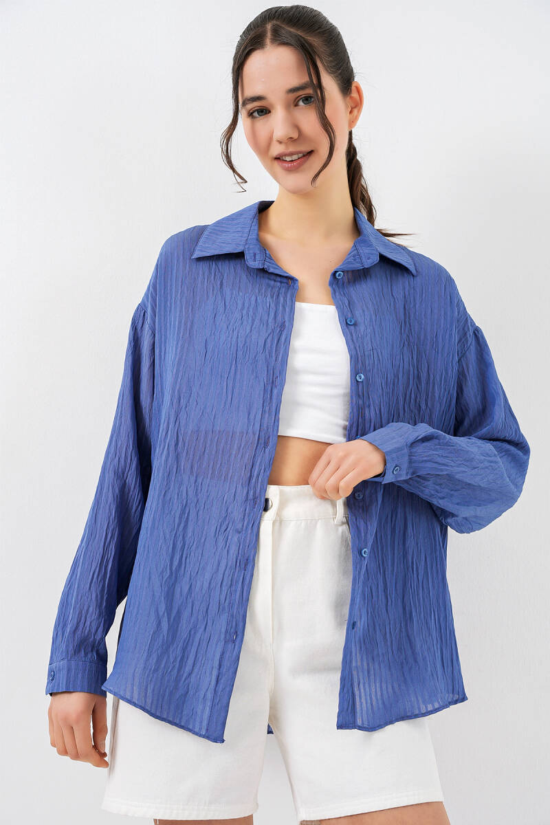 Kadın Uzun Oversize Gömlek 20320 - İndigo - BİGDART