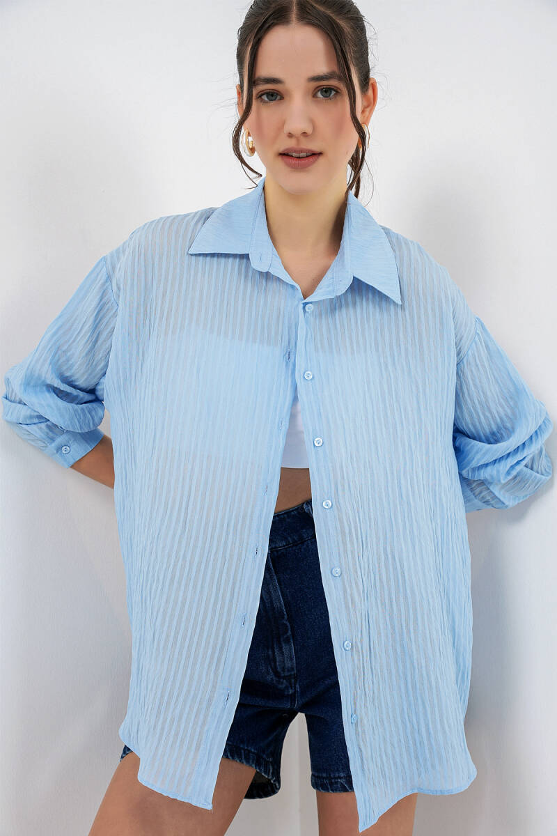 Kadın Uzun Oversize Gömlek 20320 - Mavi - BİGDART