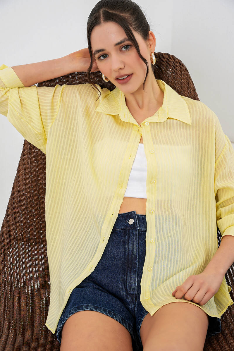 Kadın Uzun Oversize Gömlek 20320 - Sarı - BİGDART