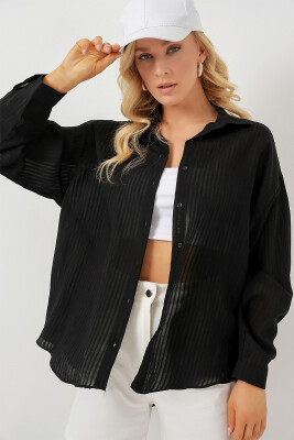 Kadın Uzun Oversize Gömlek 20320 - Siyah 