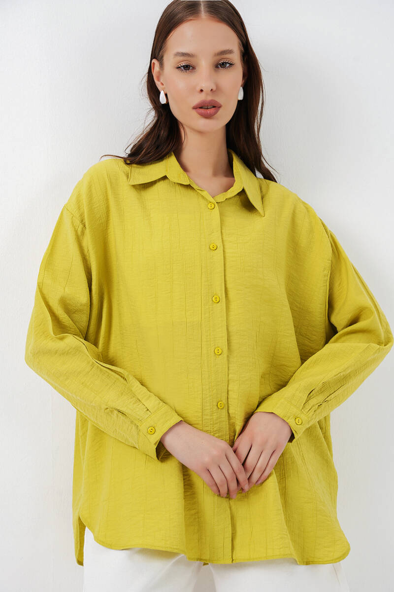 Kadın Uzun Oversize Gömlek 20334 - Hardal - BİGDART