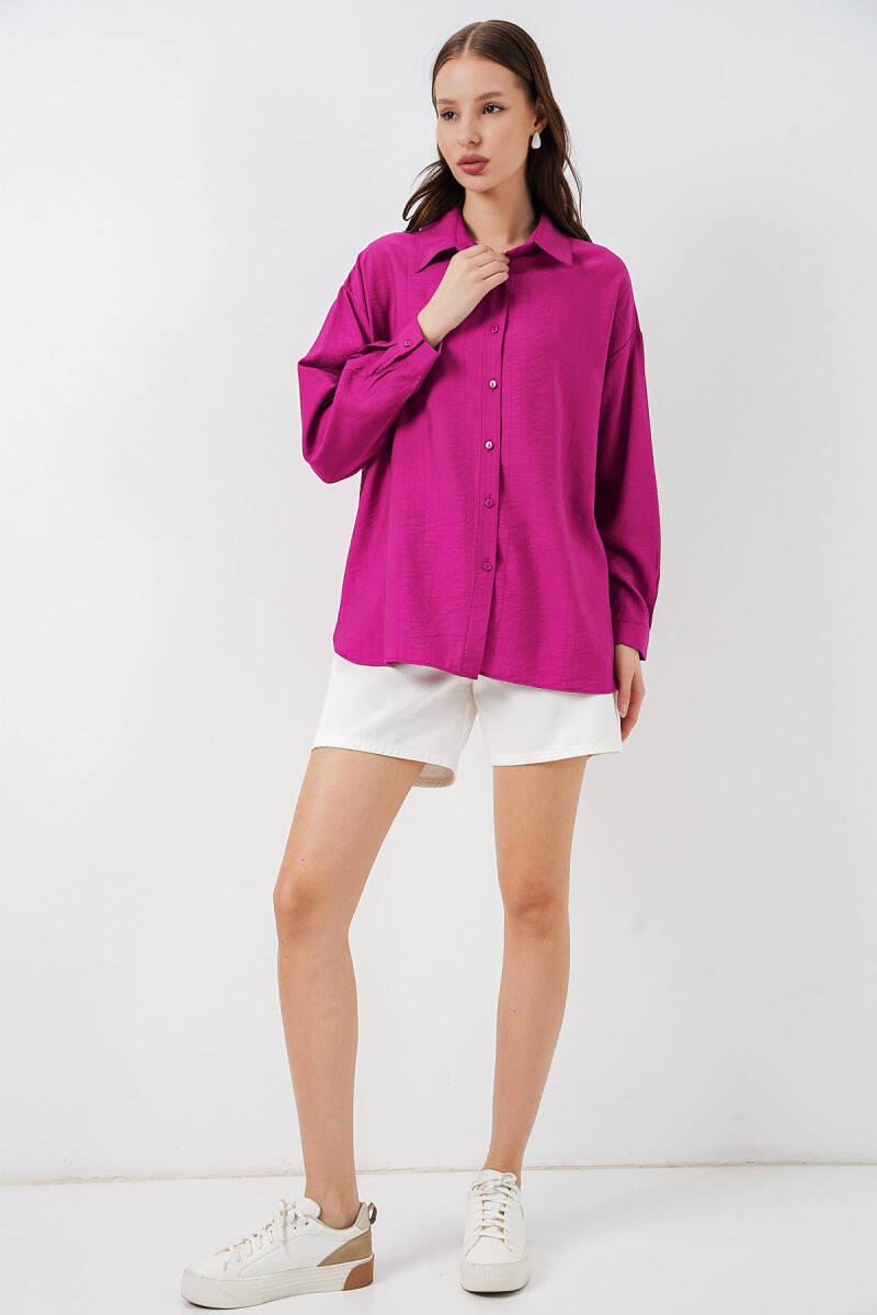Kadın Uzun Oversize Gömlek 20334 - Koyu Pembe (1)