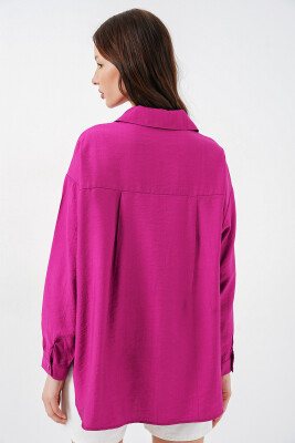 Kadın Uzun Oversize Gömlek 20334 - Koyu Pembe - 6