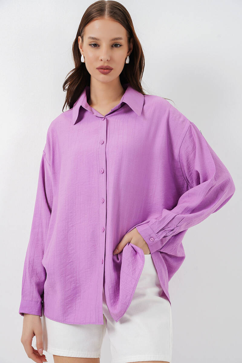 Kadın Uzun Oversize Gömlek 20334 - Lila - BİGDART